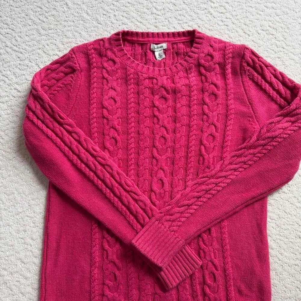 LLBean Soft Cable Knit Crewneck In Vibrant Fuchsia Color
